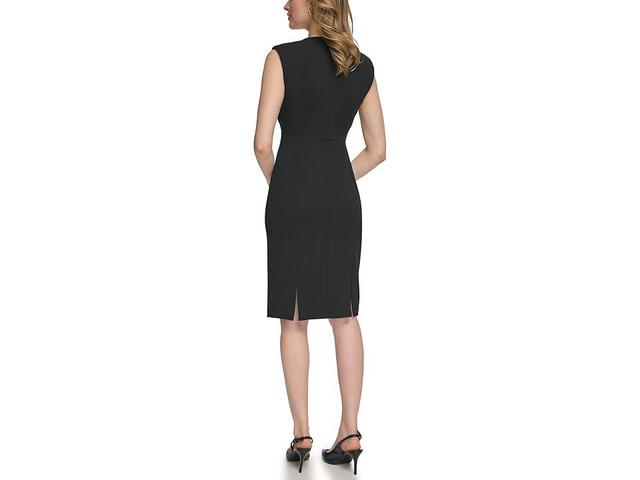 Calvin Klein Scuba Crepe V-Neck Short Sheath with Front Fold Detail Women's Dress Product Image