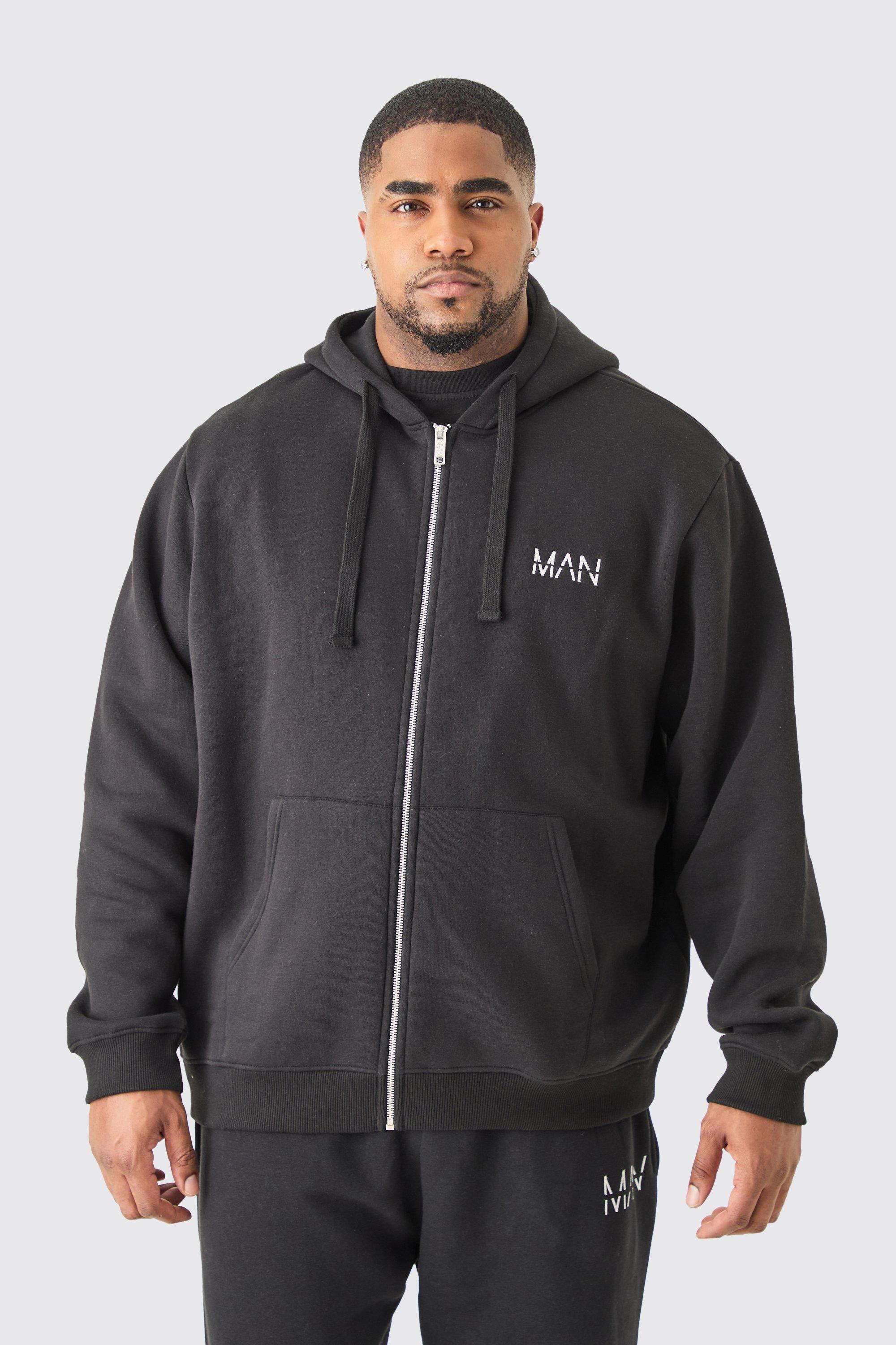 Plus Basic Man Dash Zip Through Hoodie In Black | boohooMAN USA Product Image