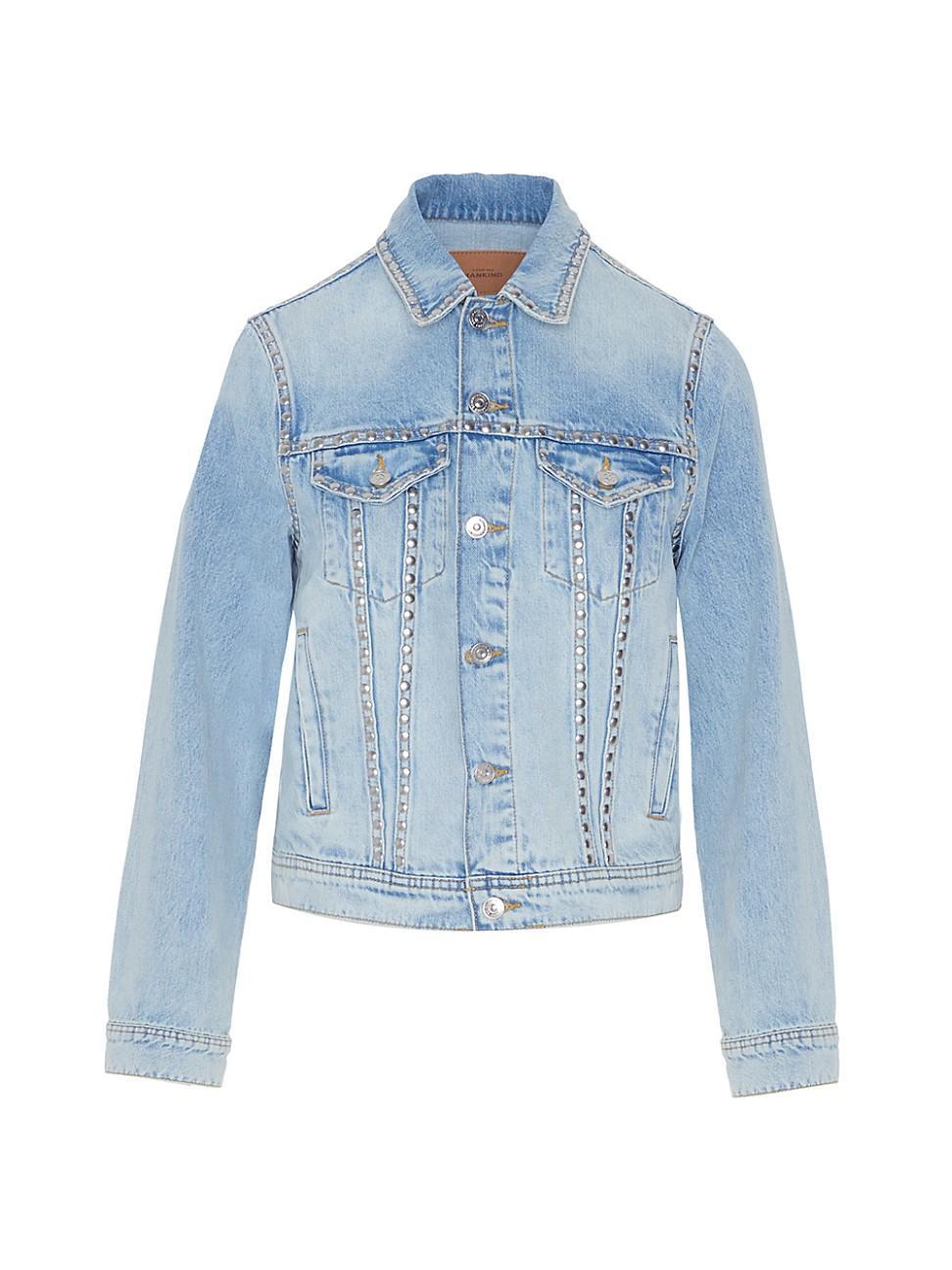 Womens Studded Denim Trucker Jacket Product Image