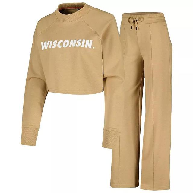 Womens Tan Wisconsin Badgers Raglan Cropped Sweatshirt & Sweatpants Set Product Image