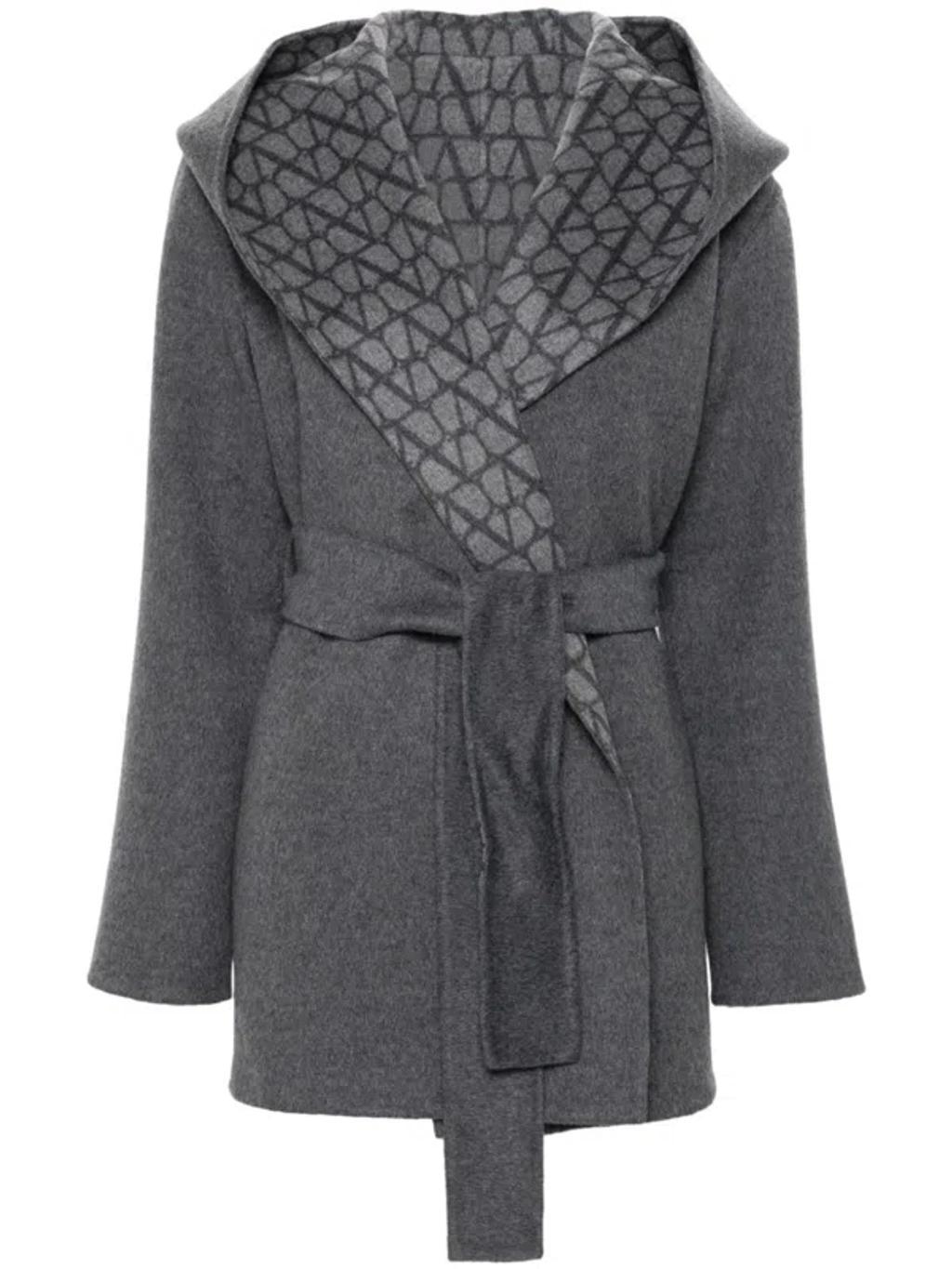 VALENTINO Womens Toile Monogram-print Relaxed-fit Wool, Cashmere And Silk Coat Grigio Melange In Grey Product Image