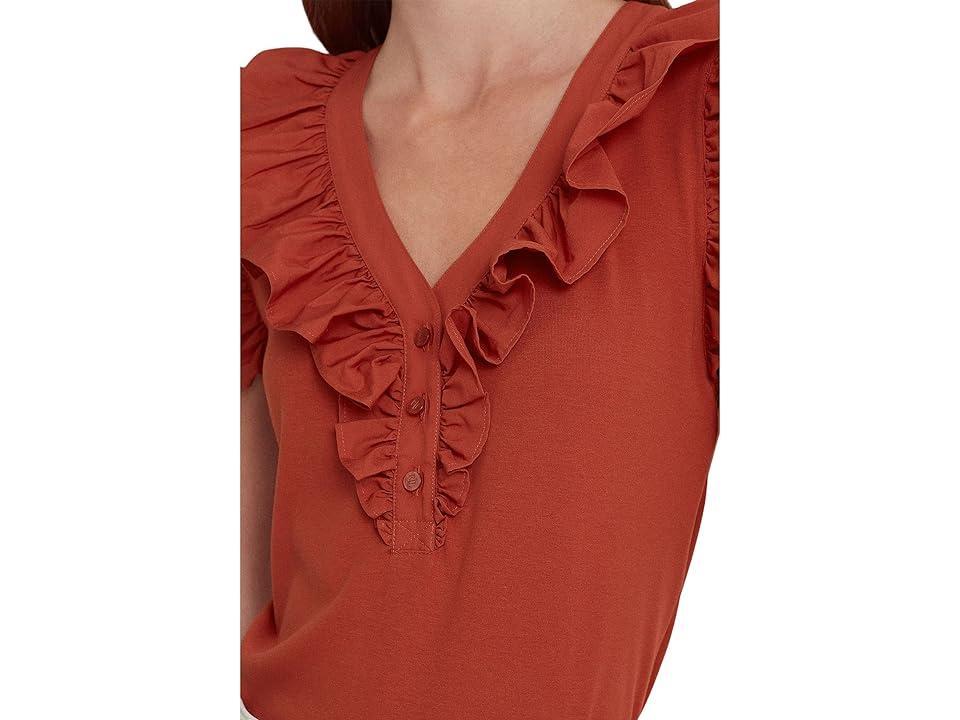 Lauren Ralph Lauren Ruffle-Trim Cotton Sleeveless Top Sunstone) Women's Clothing Product Image