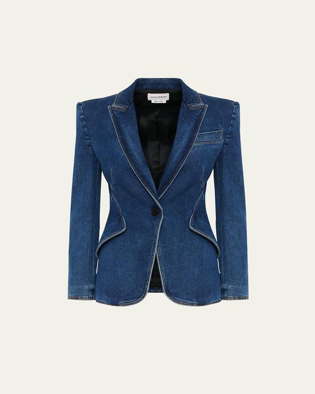 Womens Single-Breasted Denim Blazer Product Image