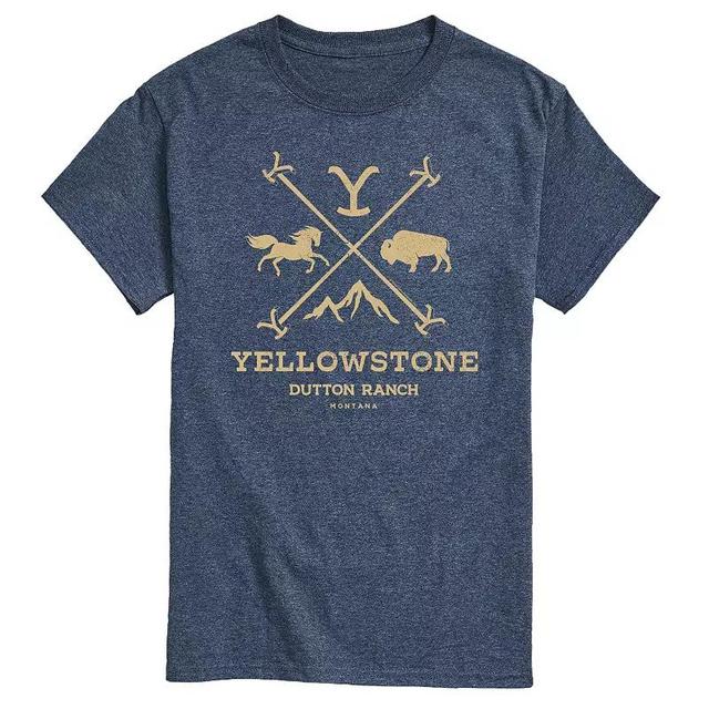 Mens Yellowstone Branding Iron Badge Graphic Tee Grey Blue Product Image