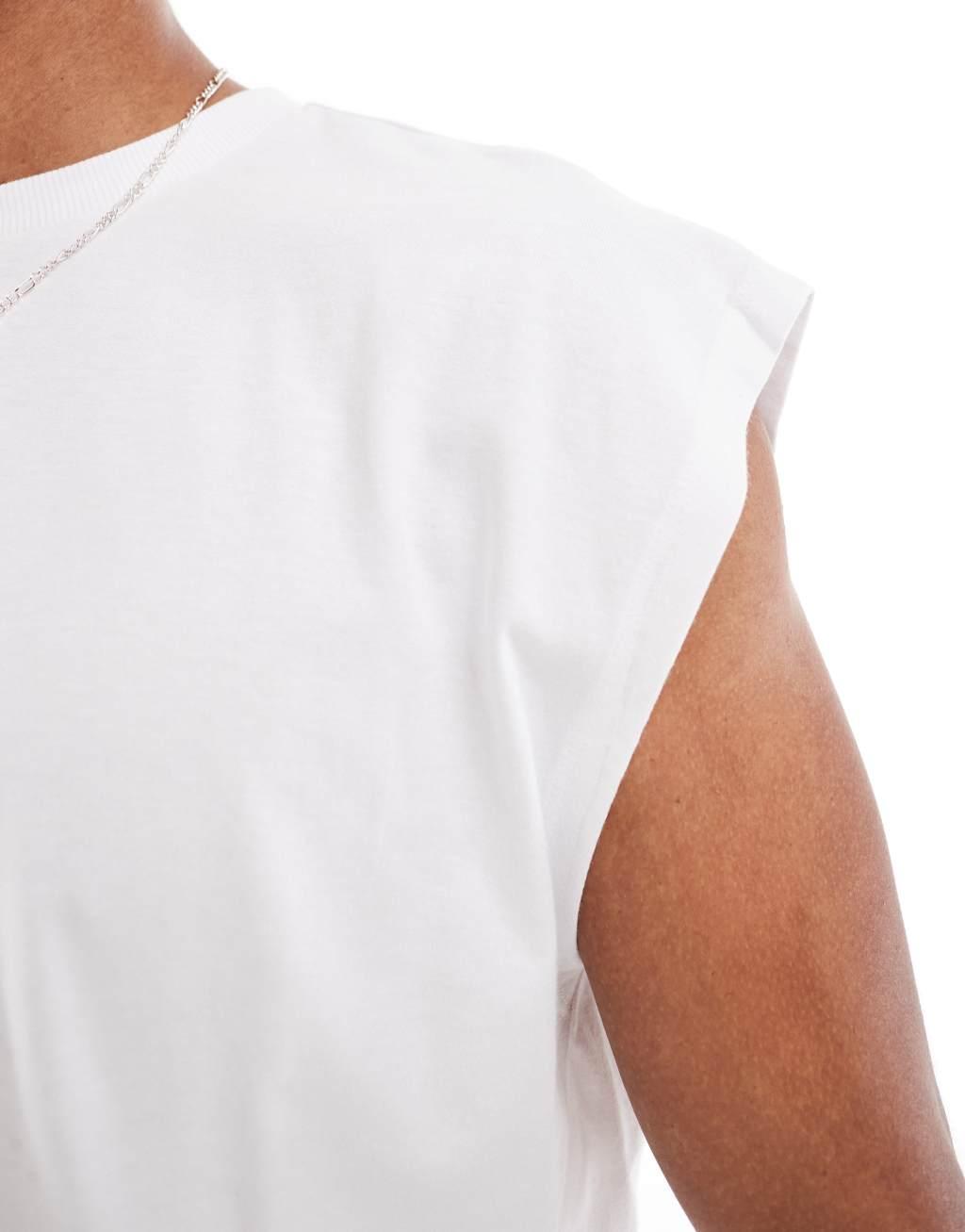 ASOS DESIGN oversized cropped sleeveless T-shirt in white Product Image