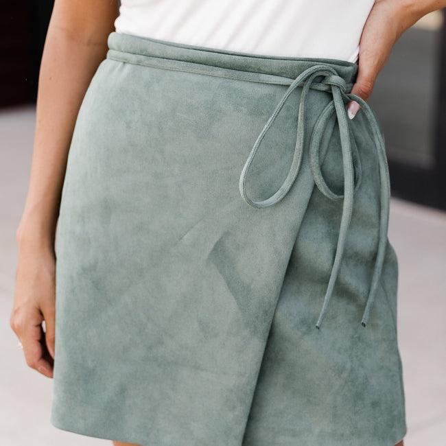 Other Half Of Me Olive Tie Waist Suede Skirt FINAL SALE Product Image