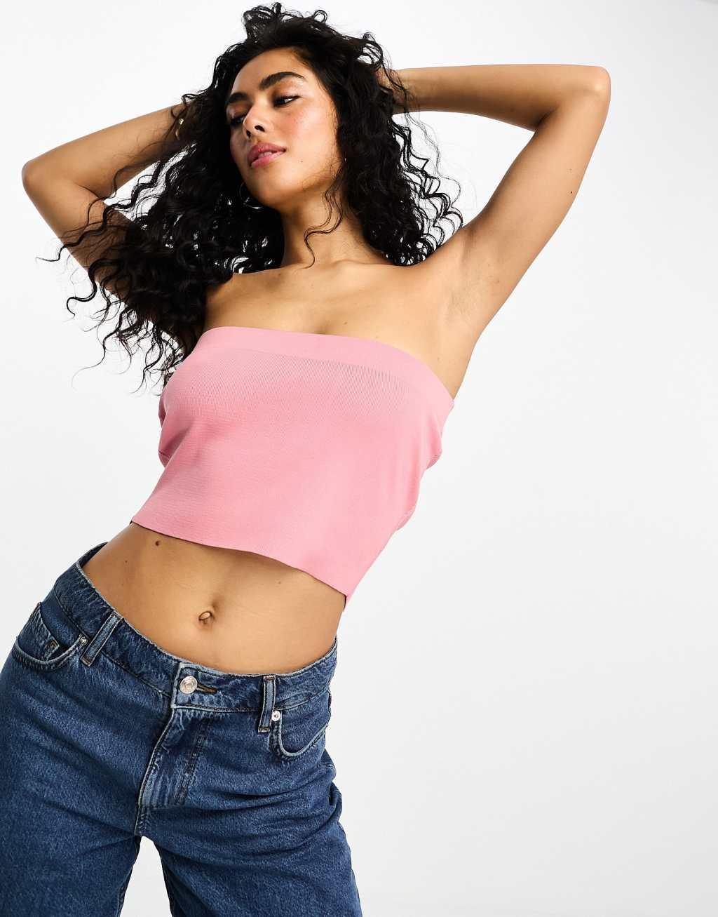 ASOS DESIGN knitted bandeau crop top in pink  product image