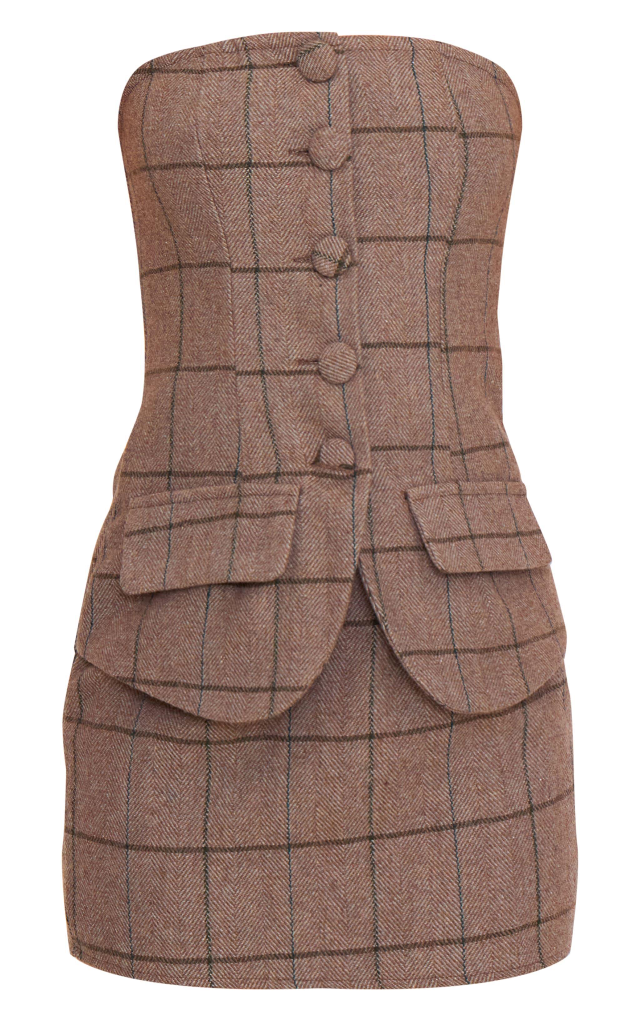 Grey Twill Bandeau Vest Detail Bodycon Dress Product Image