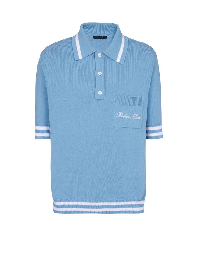 Wool polo shirt with Balmain Signature embroidery  Product Image