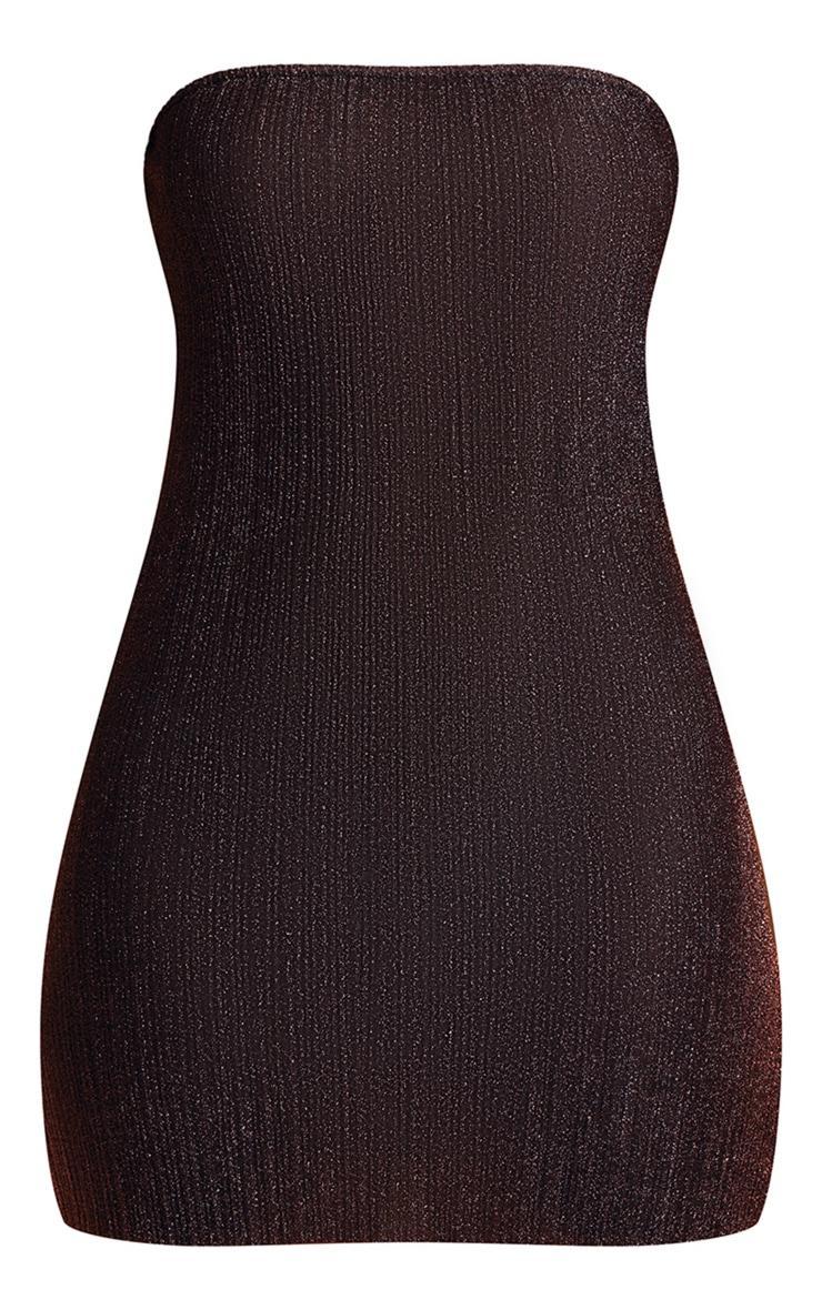 Chocolate Glitter Plisse Bandeau Lettuce Hem Bodycon Dress Product Image