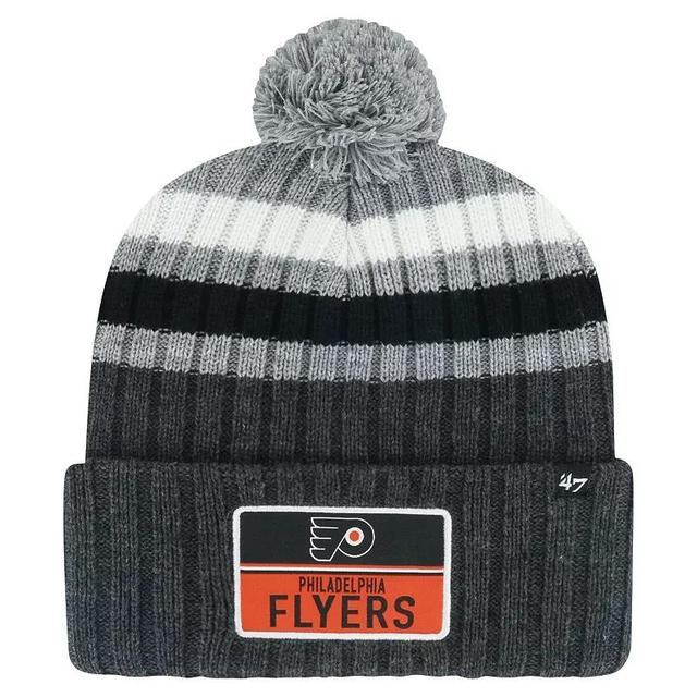 Mens 47 Gray Philadelphia Flyers Stack Patch Cuffed Knit Hat with Pom Product Image