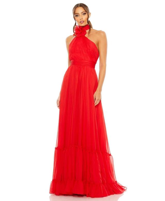 Ieena for Mac Duggal Rosette Asymmetric Halter Gown Product Image