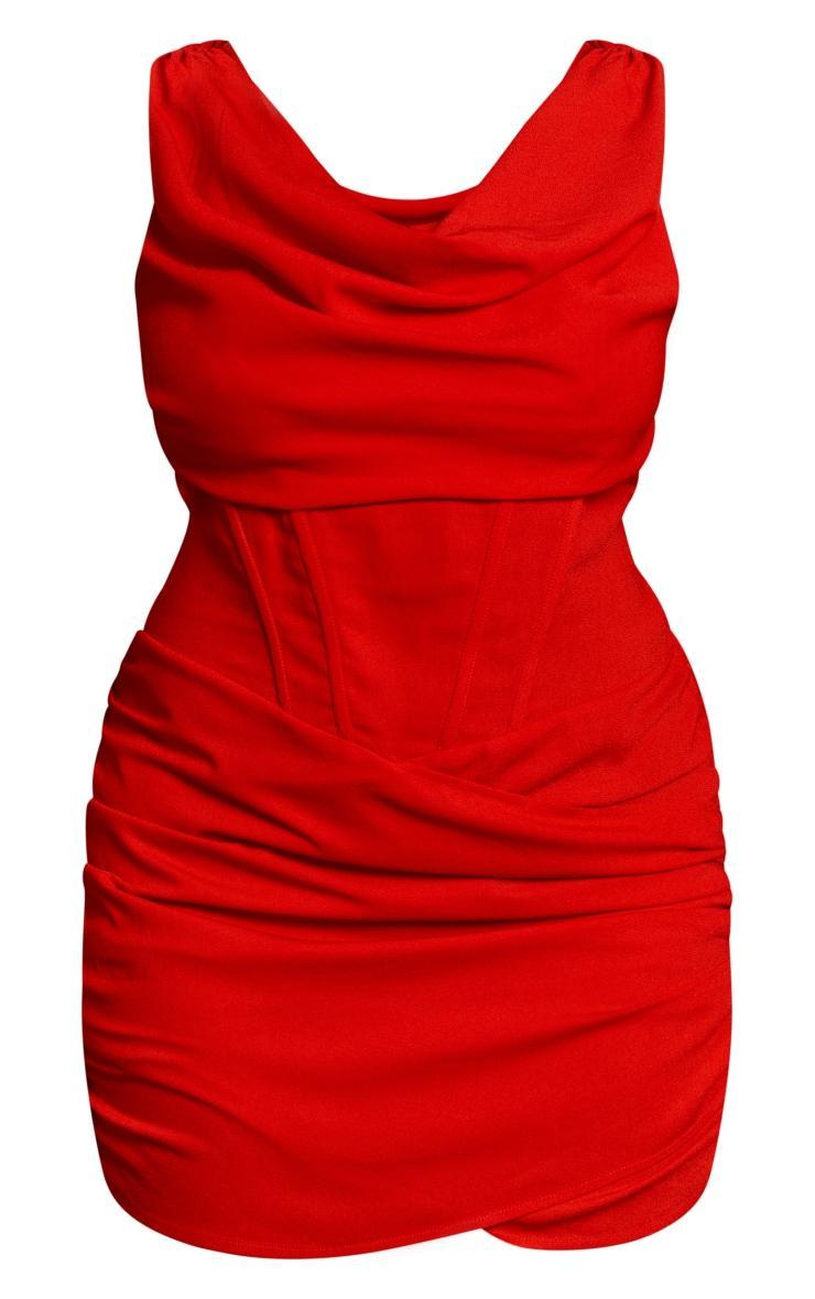 Plus Red Corset Detail Draped Mini Dress Product Image