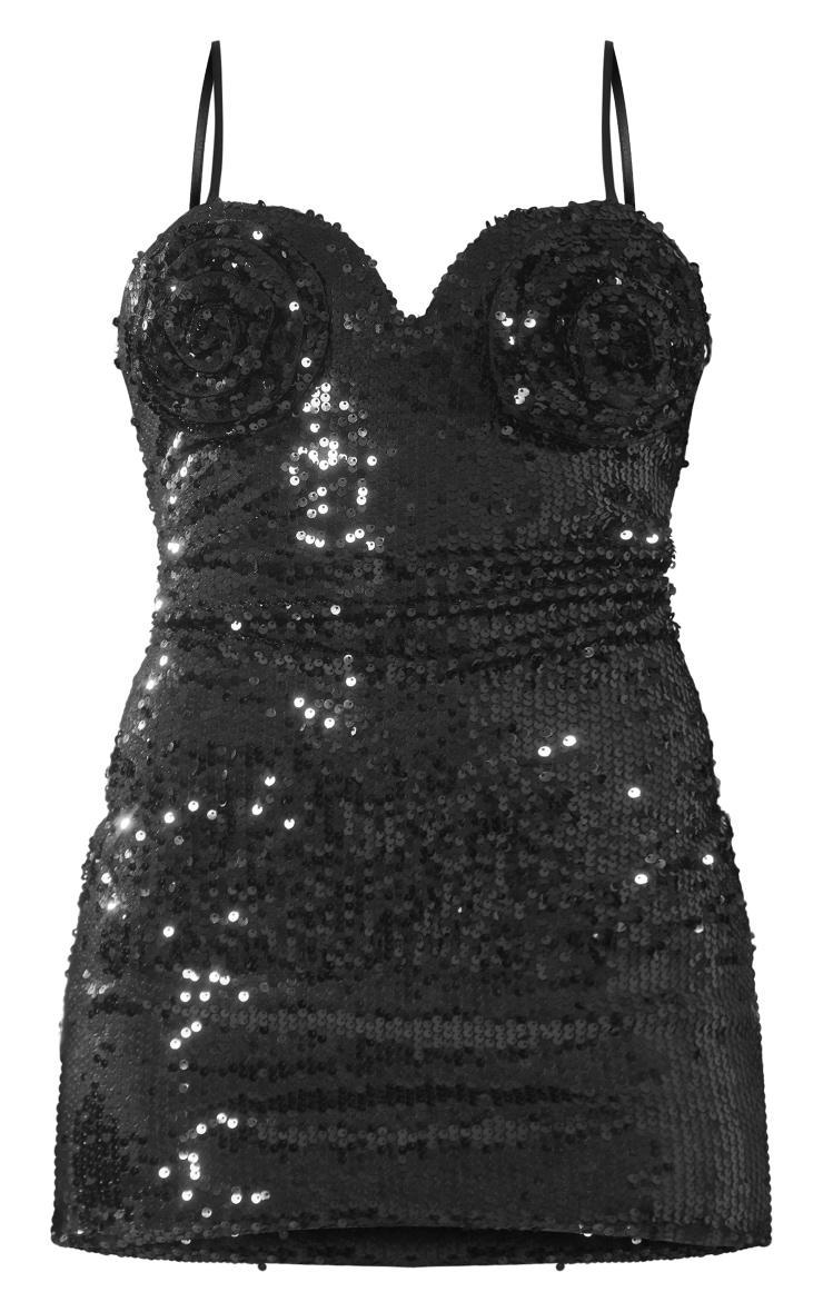 Black Sequin Corsage Detail Bandeau Mini Dress Product Image