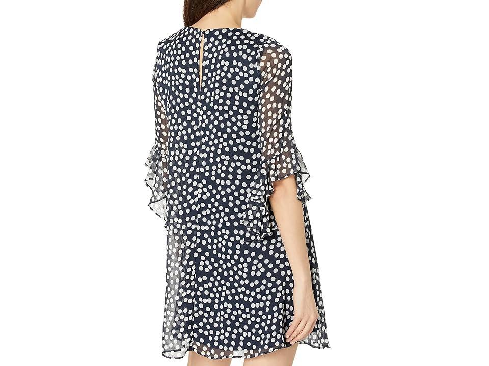 Calvin Klein Chiffon Print Bell Sleeve Dress (Indigo Cream) Women's Dress Product Image