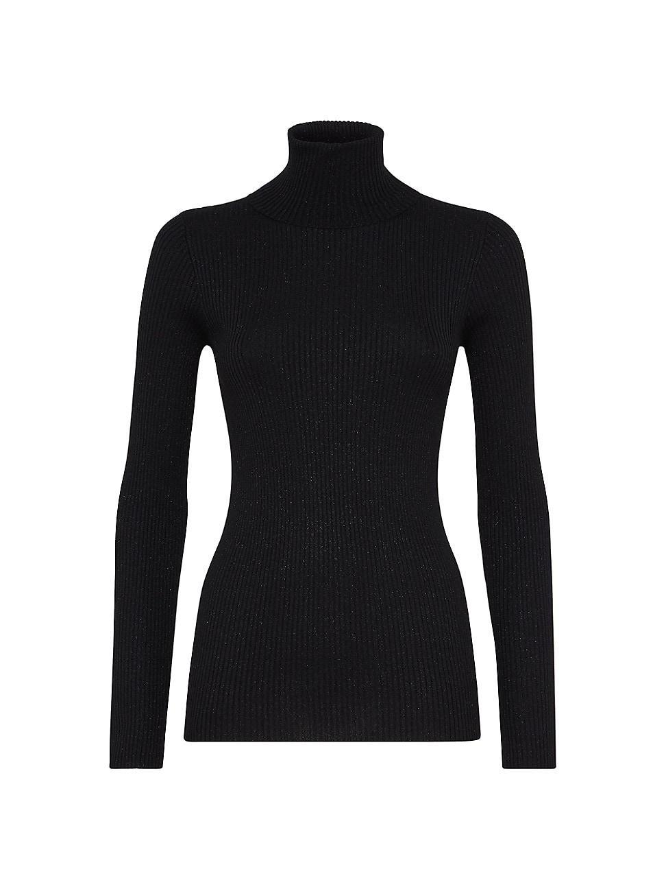 Womens Lightweight Turtleneck Sweater In Sparkling Cashmere And Silk Rib Knit Product Image