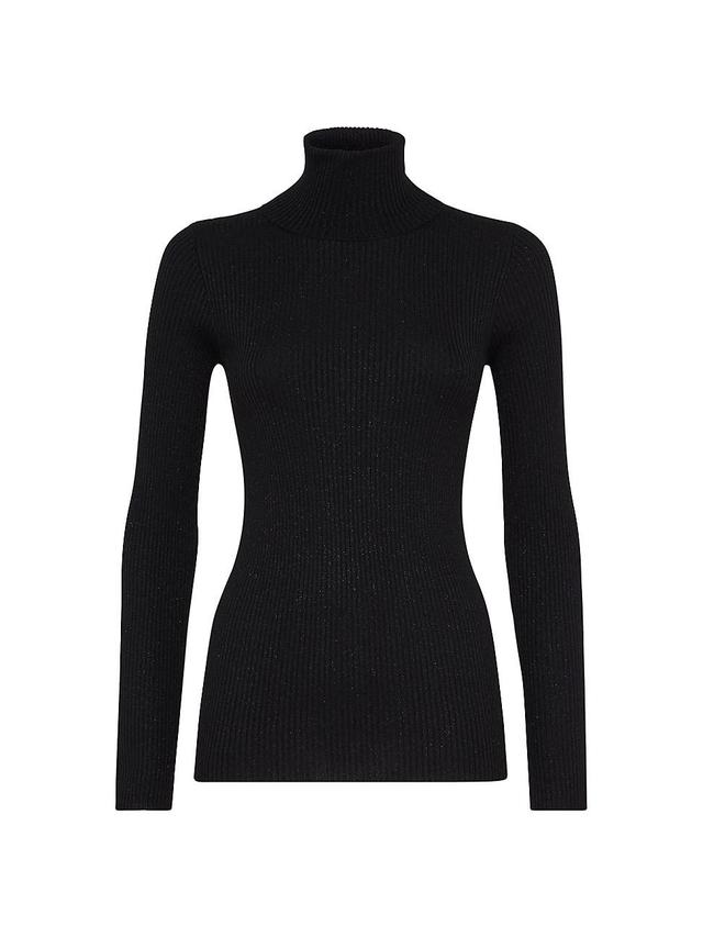 Womens Lightweight Turtleneck Sweater In Sparkling Cashmere And Silk Rib Knit Product Image