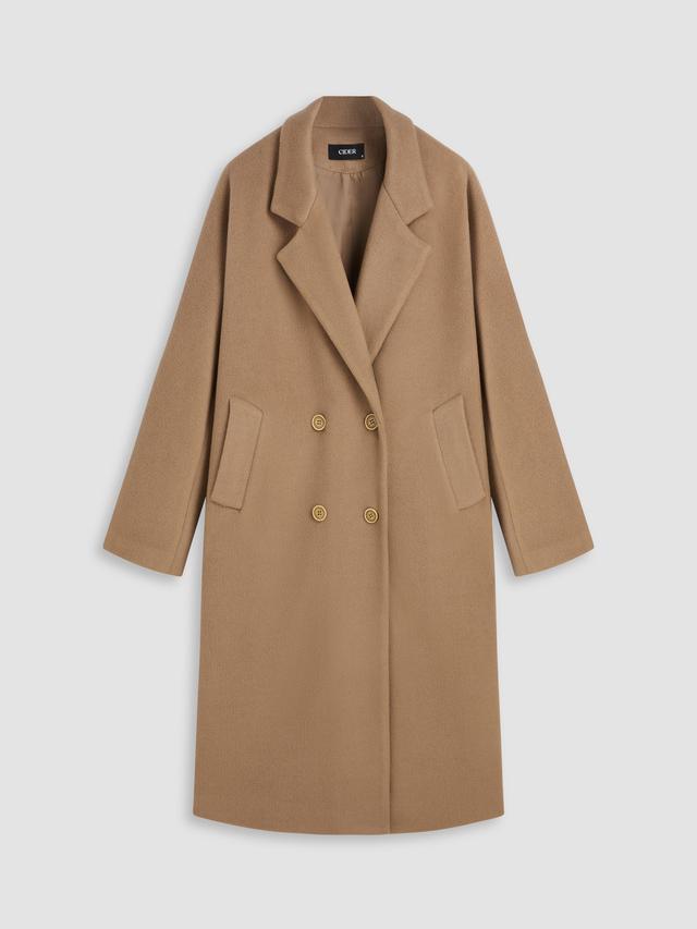 Wool-like Textured Notched Collar Double-breasted Coat Product Image