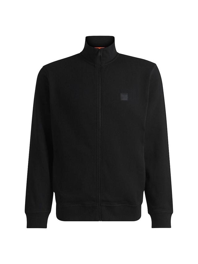 Mens Cotton Terry Zip Up Jacket with Logo Patch Product Image