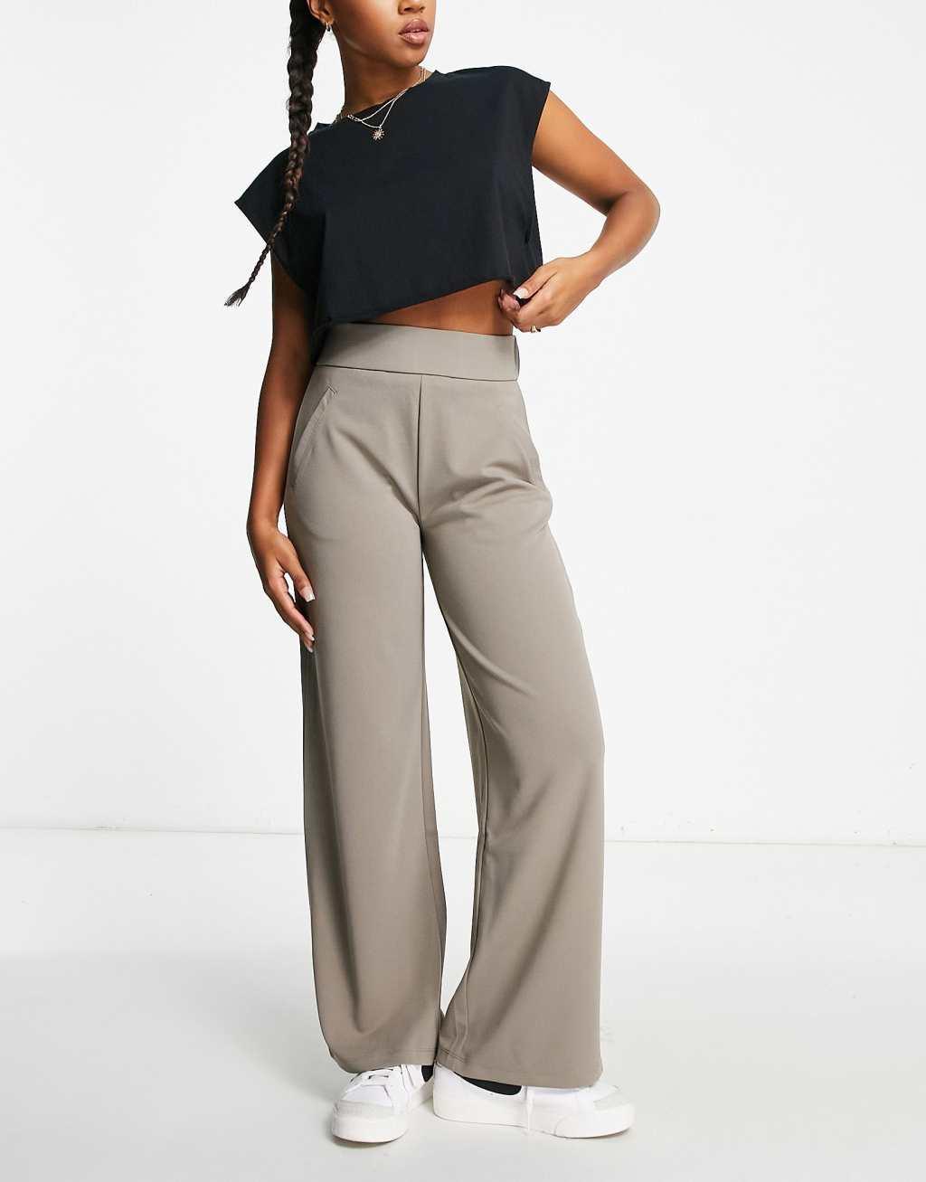 JDY wide leg tailored pants in mushroom - part of a set Product Image