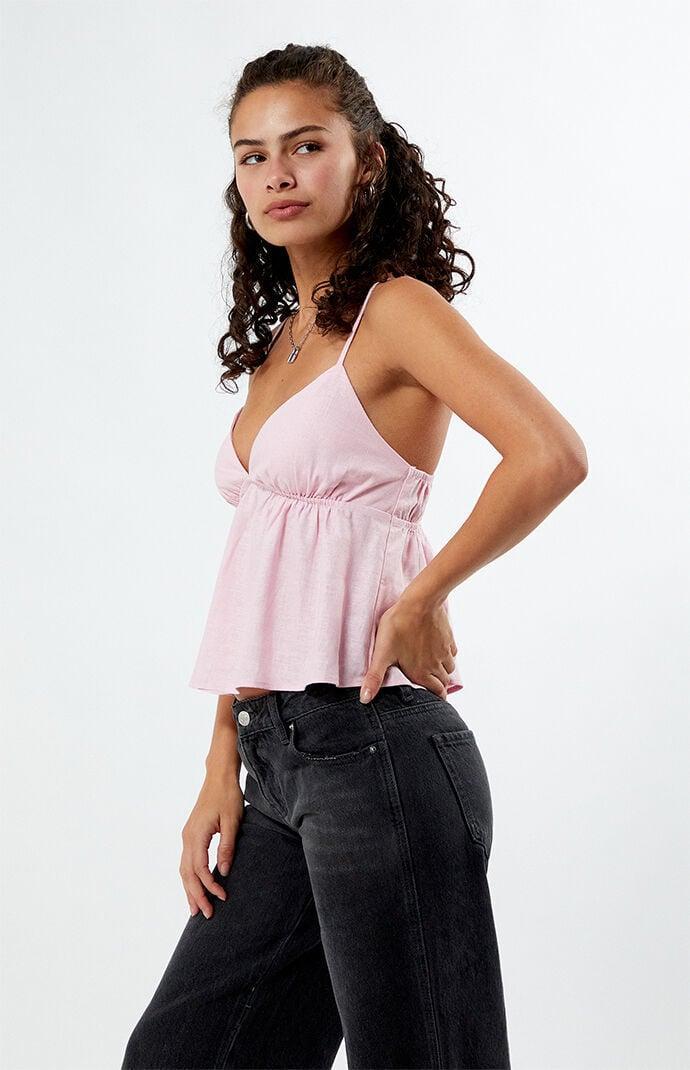 Women's Linen V-Neck Babydoll Tank Top Product Image