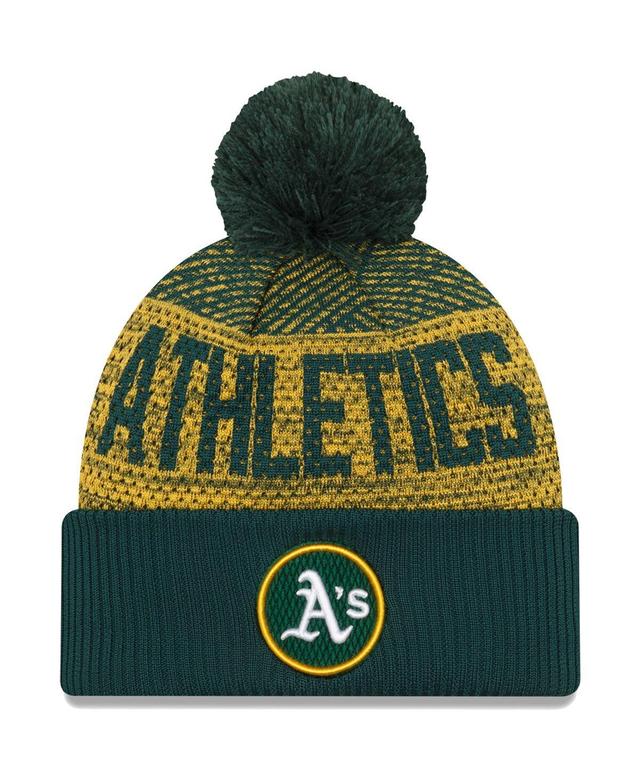 Mens New Era Green Oakland Athletics Authentic Collection Sport Cuffed Knit Hat with Pom Product Image