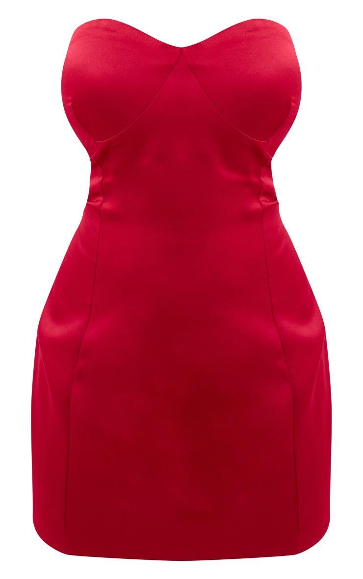 Plus Red Satin Bandeau Cup Detail Mini Dress Product Image