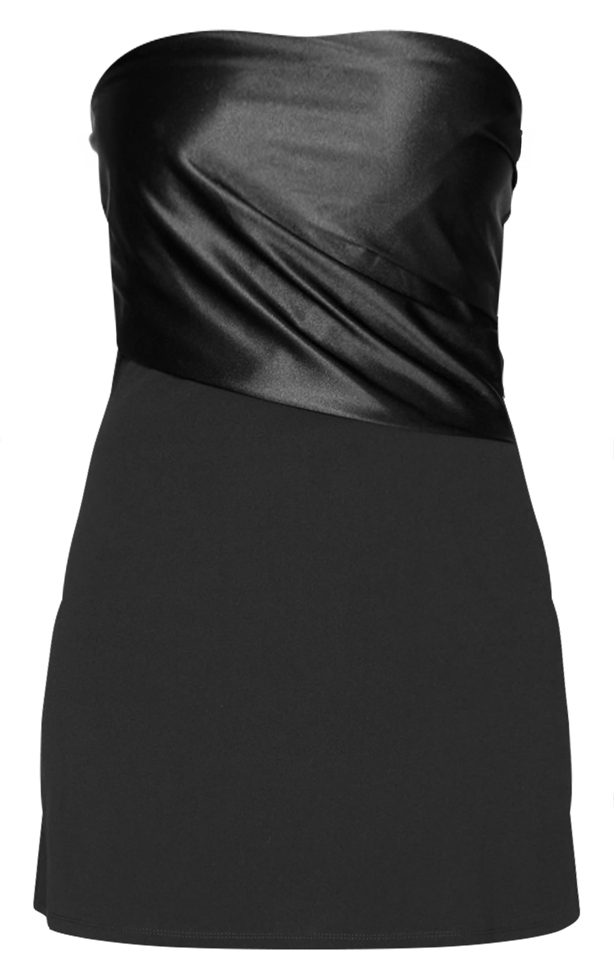 Tall Black Satin Fold Over Mini Dress Product Image