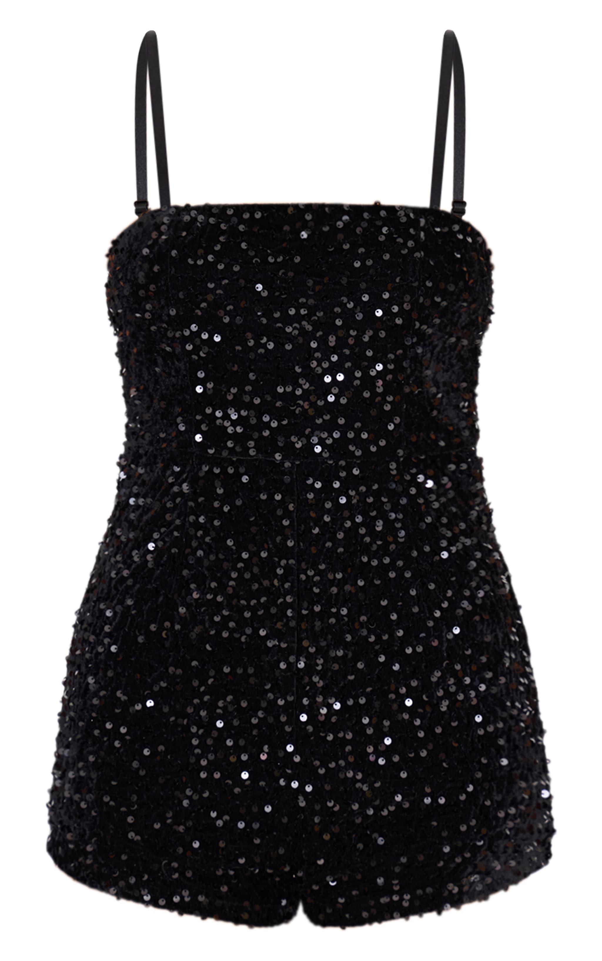 Black Strappy Sequin Hot Pant Romper Product Image