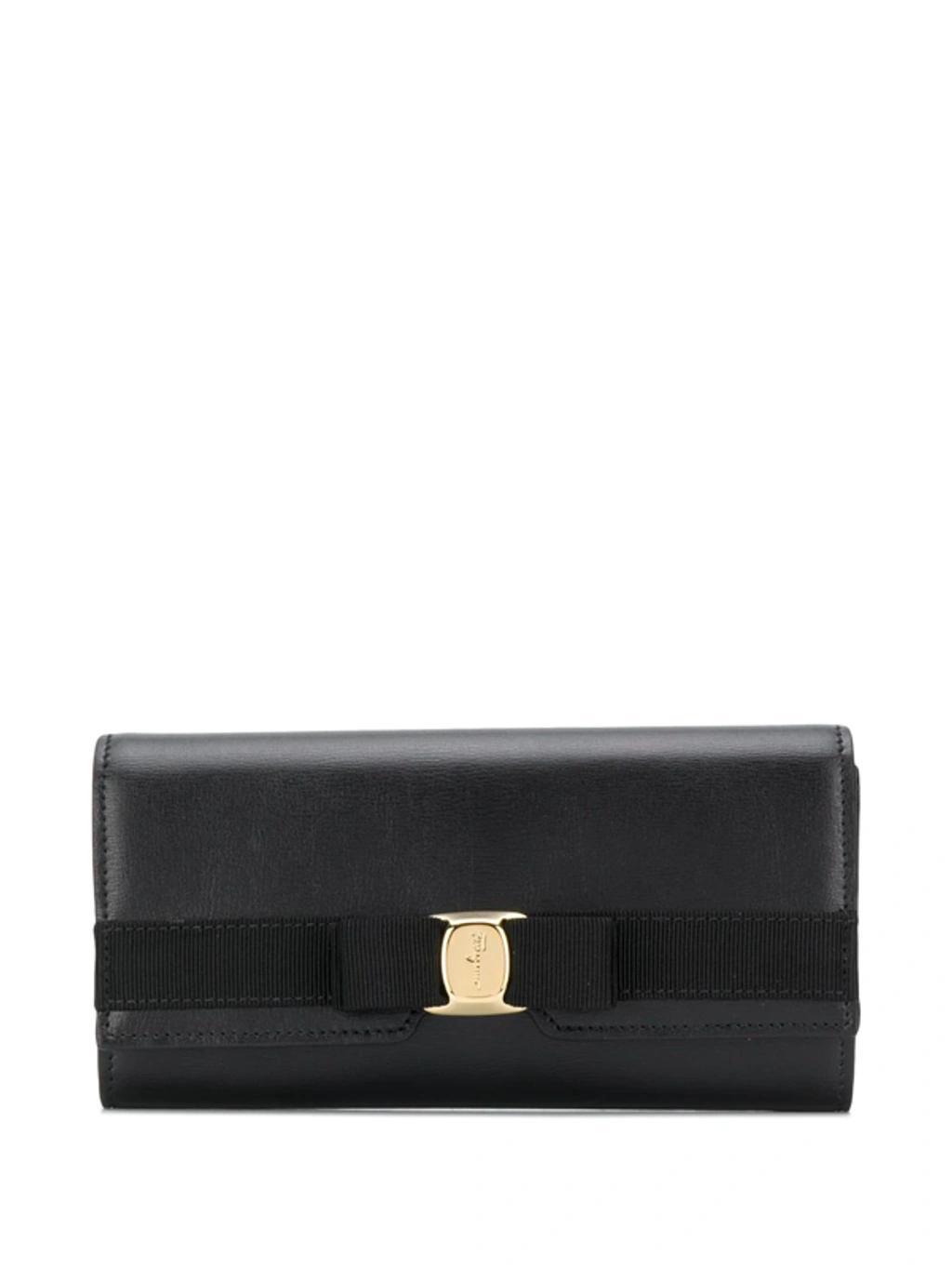 FERRAGAMO Vara Bow Continental Wallet In Black Product Image