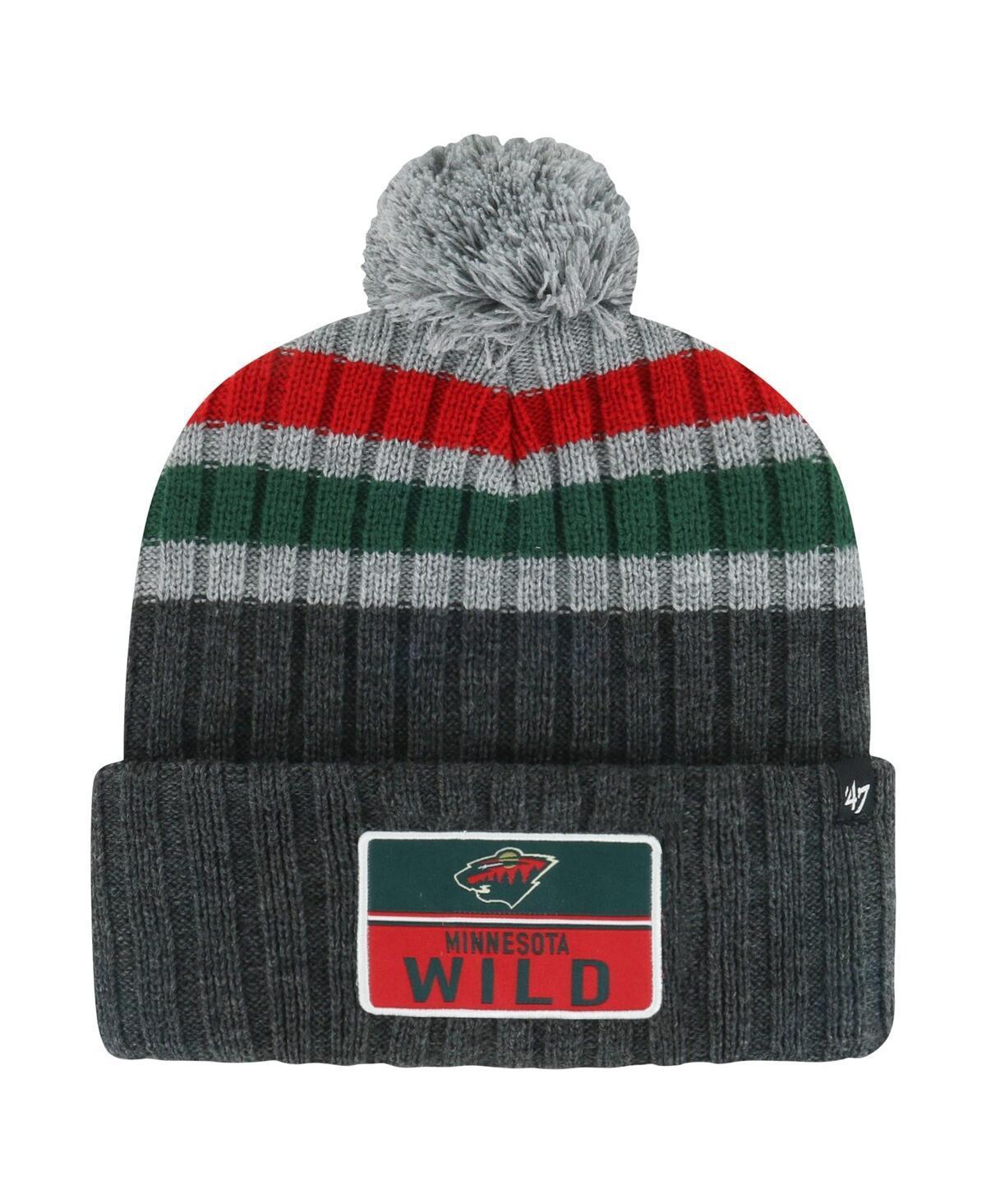 Mens 47 Gray Minnesota Wild Stack Patch Cuffed Knit Hat with Pom Product Image