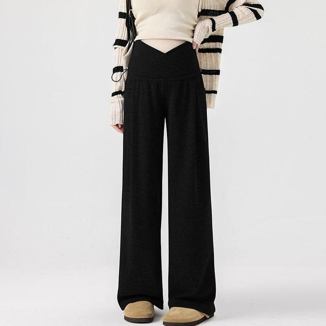 Maternity Elastic Waist Plain Wide Leg Pants Product Image