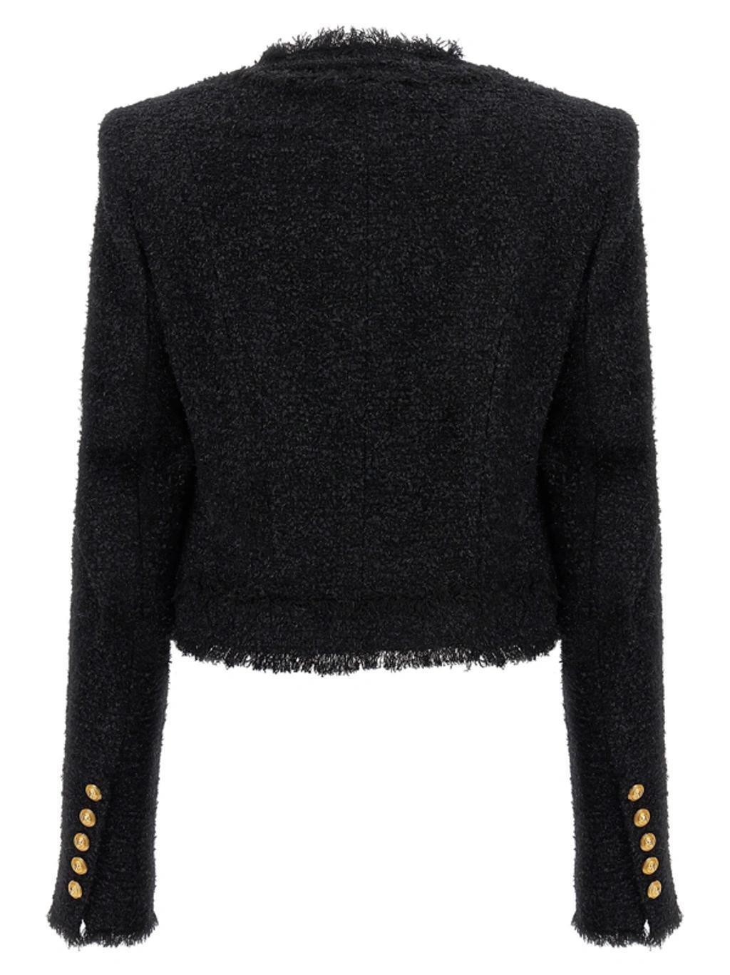 BALMAIN Cropped Tweed Jacket In Black Product Image