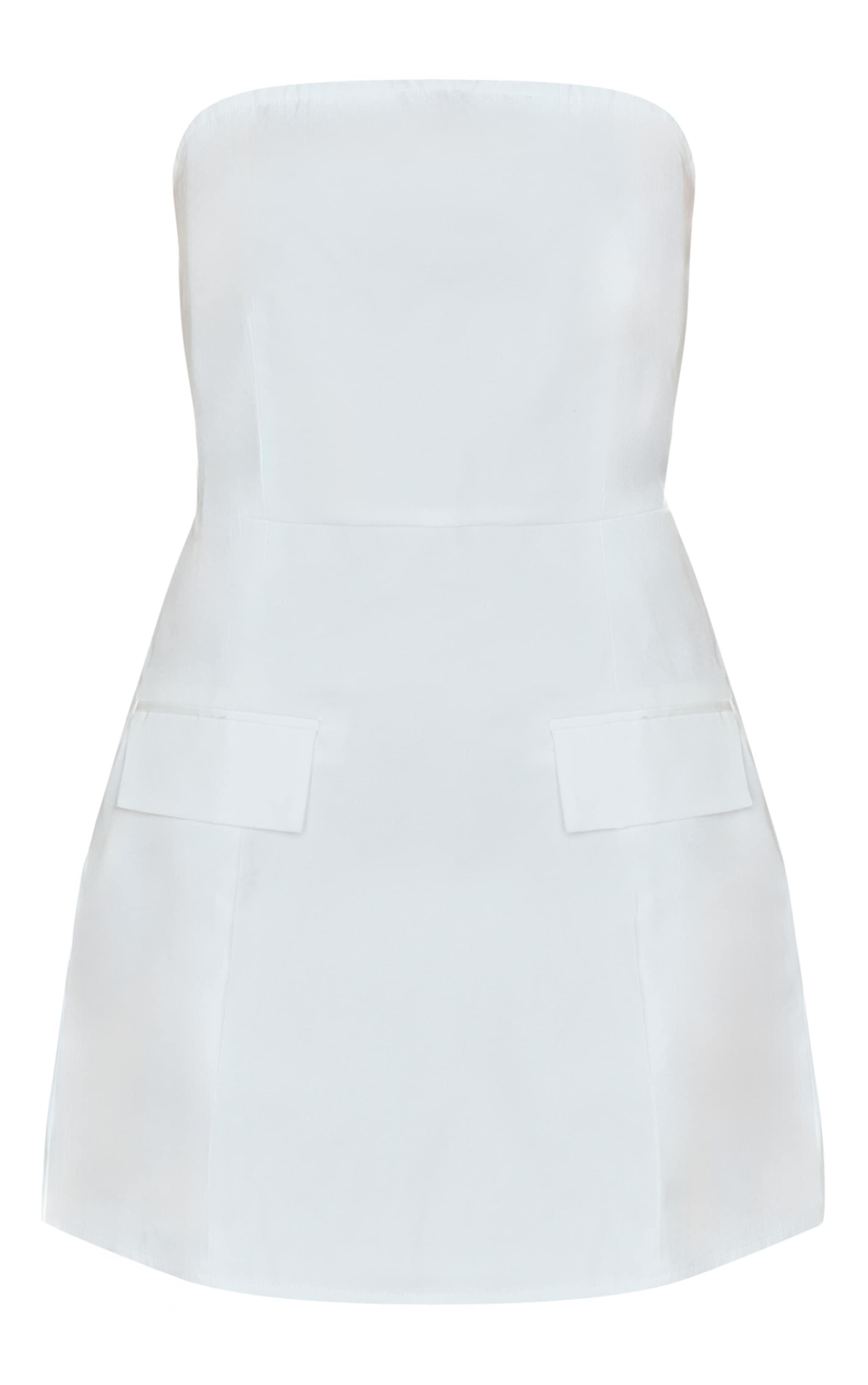 White Bandeau Pocket Detail Shift Dress Product Image