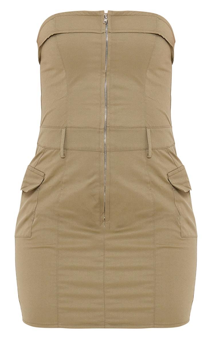 Sage Khaki Cargo Pocket Zip Up Bandeau Bodycon Dress Product Image