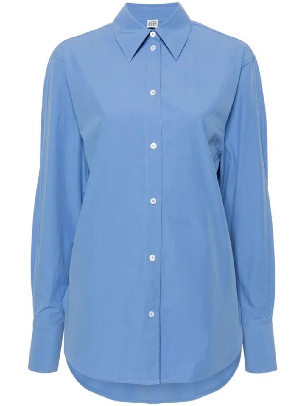 TOTÊME Kimono Sleeve Poplin Shirt In Blue Product Image