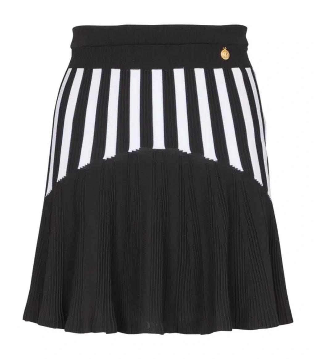 Striped Rib-knit Mini Skirt In Black Product Image