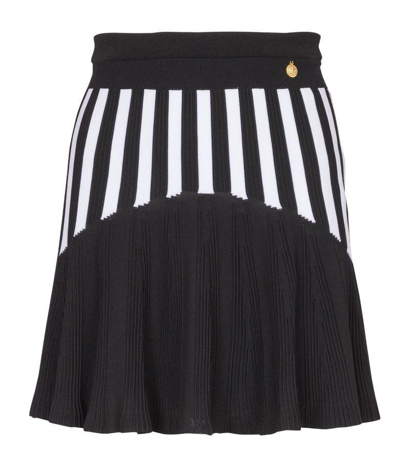 Striped Rib-knit Mini Skirt In Black Product Image