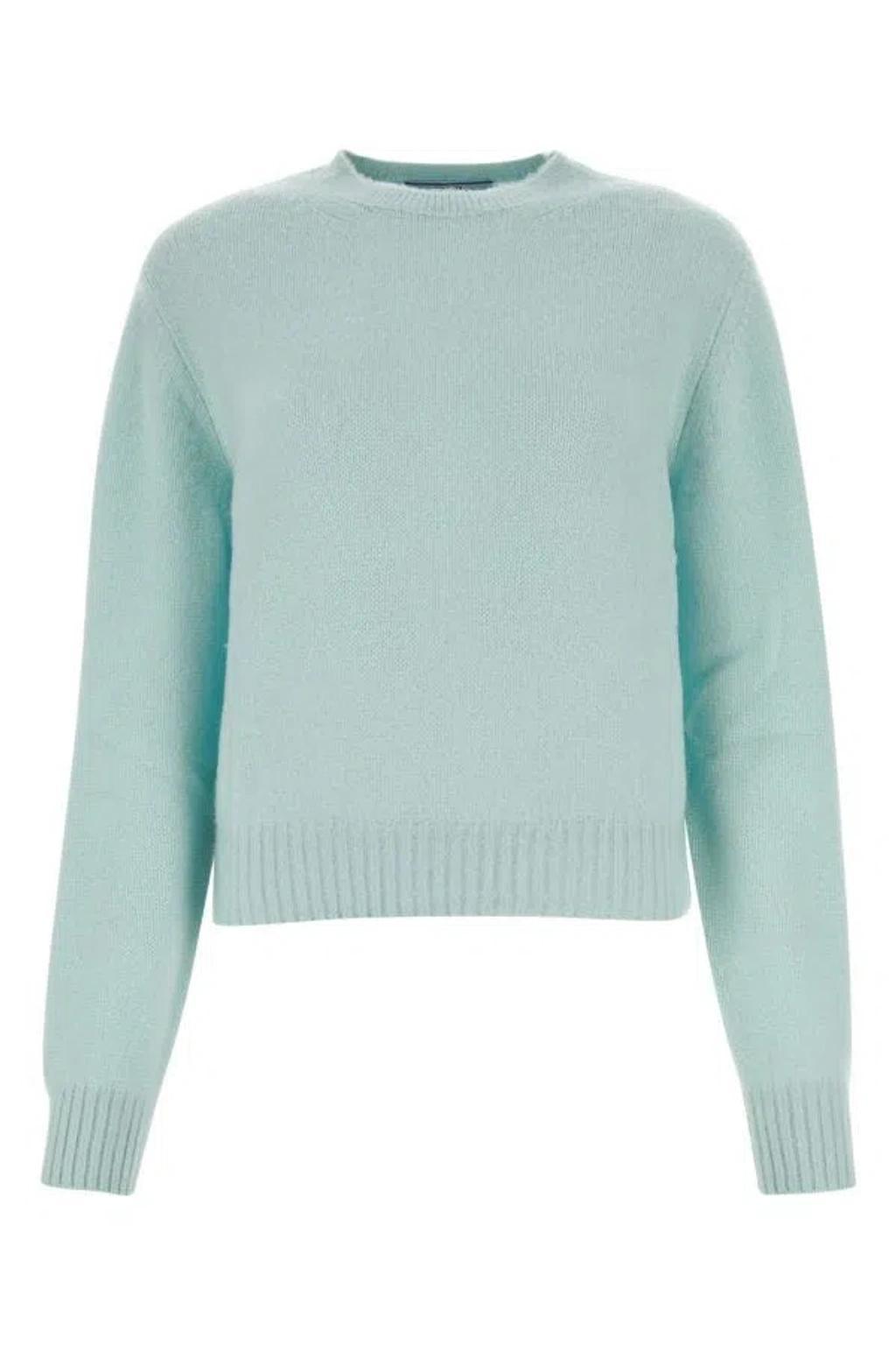 Ribbed Cashmere Crew-neck Sweater With Puffed Sleeves In Blue Product Image