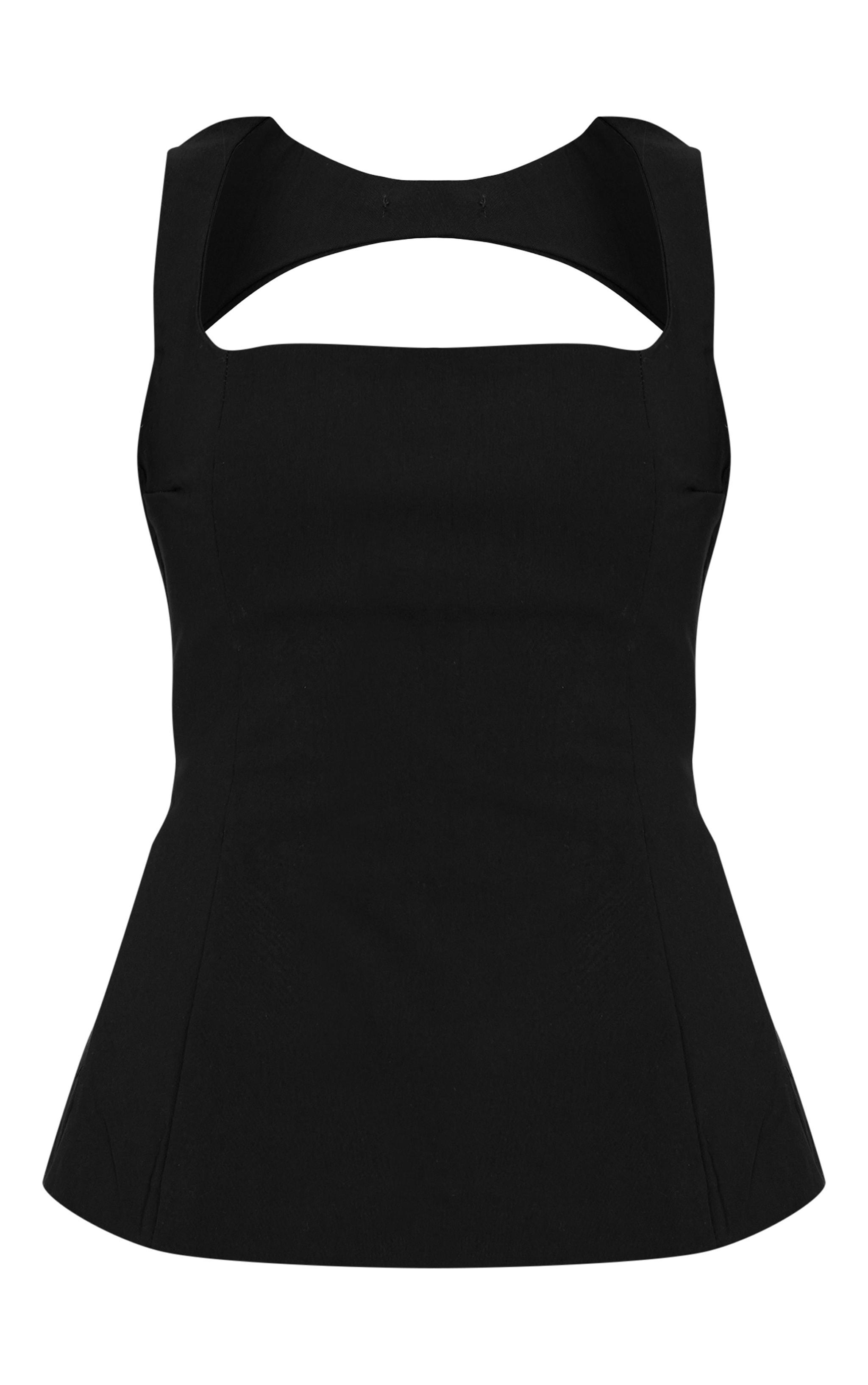 Deep Black Woven Cut Out Bust Backless Long Top Product Image