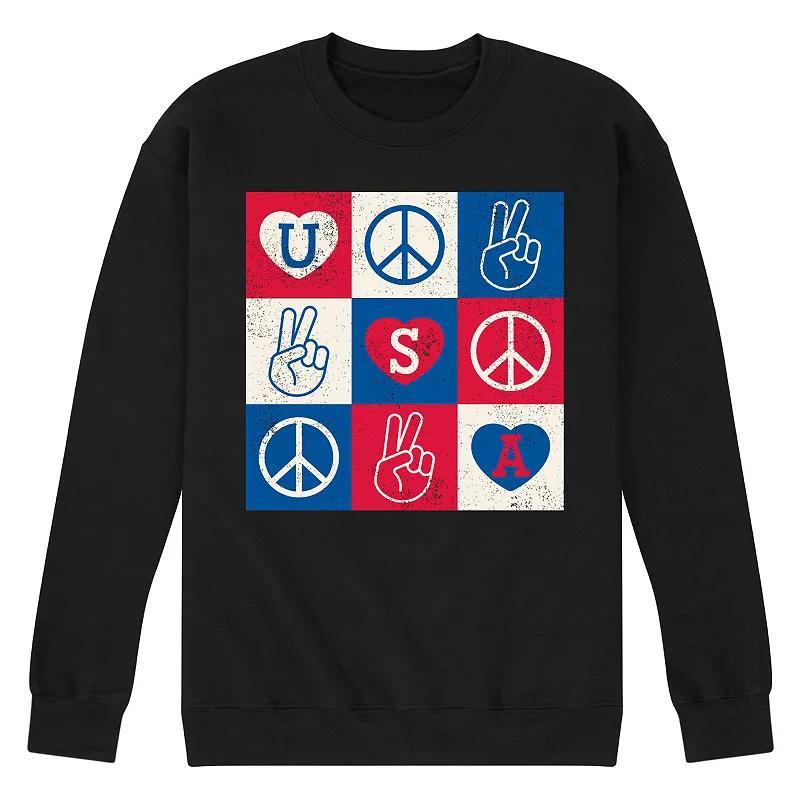 Mens USA Peace Grid Fleece Sweatshirt Product Image