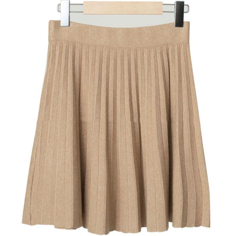 High Rise Plain Knit Mini Pleated Skirt Product Image