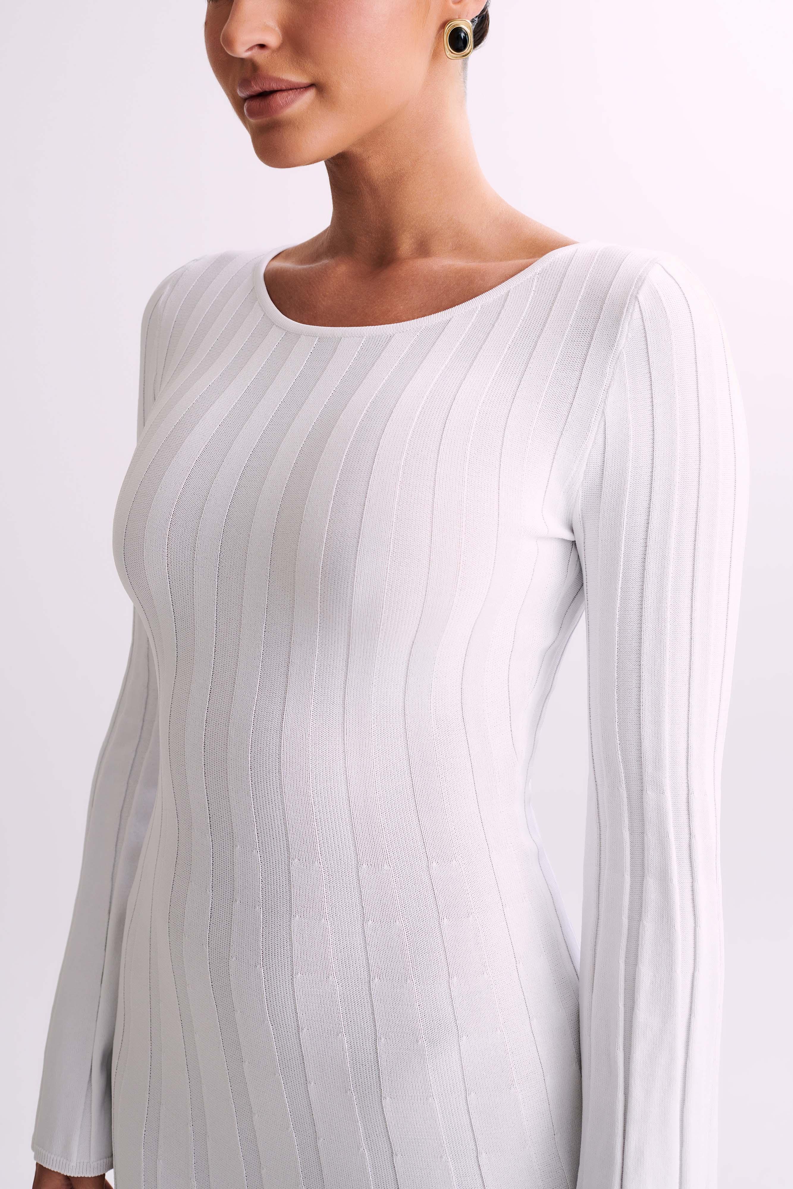 Mabel Long Sleeve Knit Maxi Dress - White Product Image