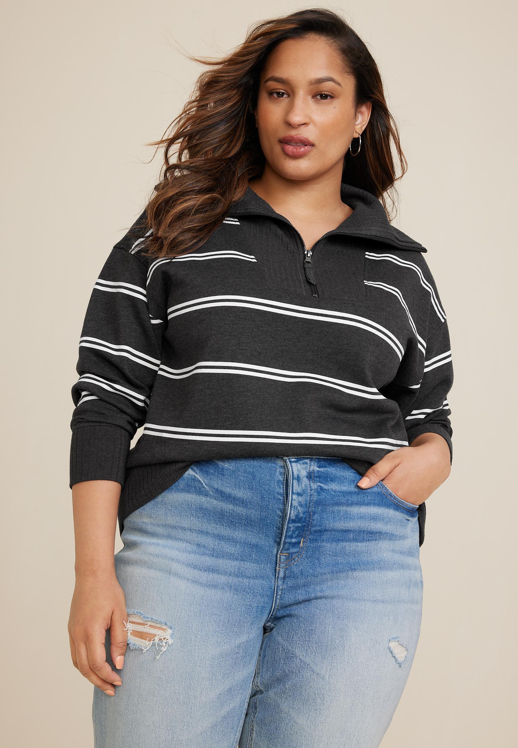 Maurices Plus Size Womens Willowsoft Collared Striped Sweatshirt Size 2X Product Image