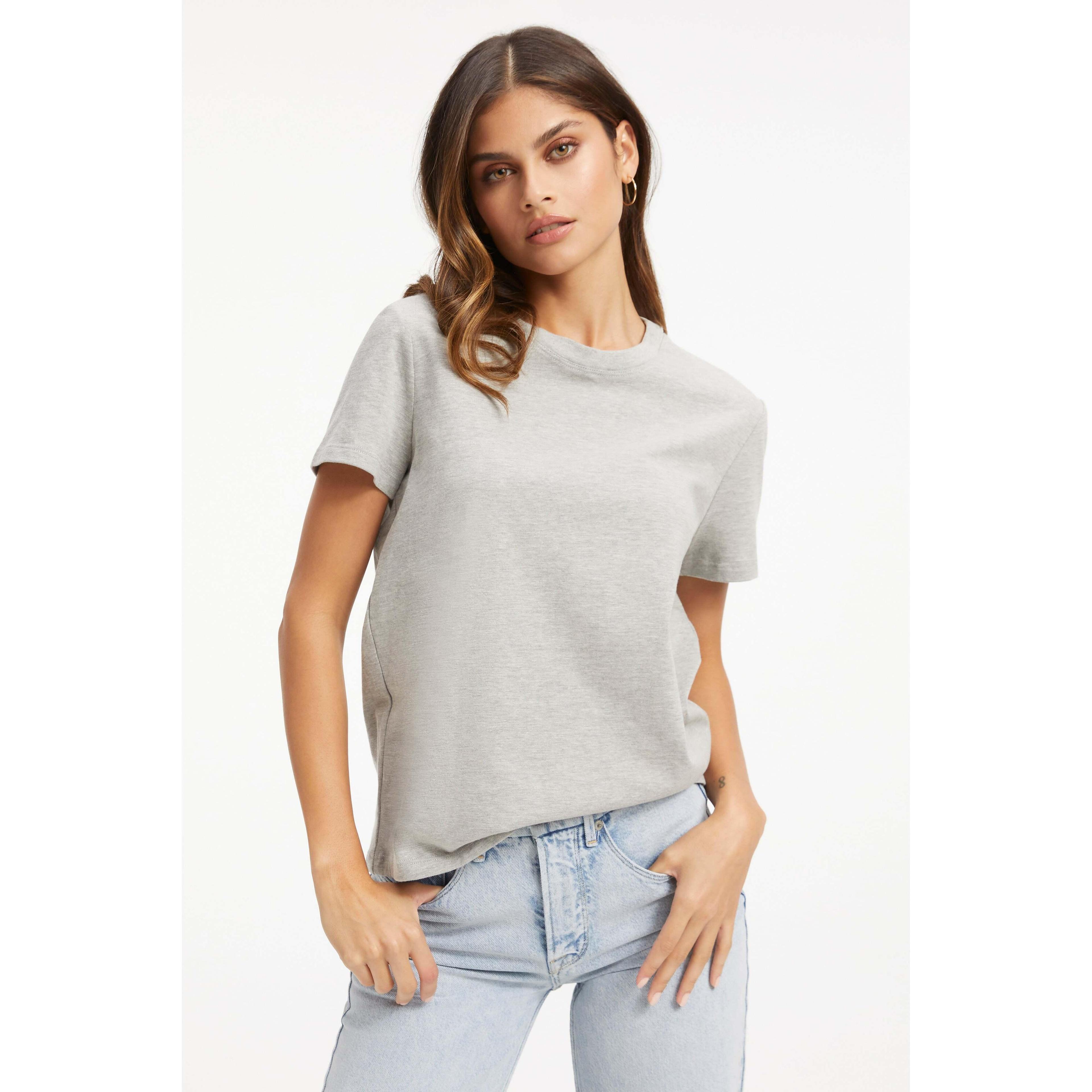 Womens Cotton Classic T-Shirt | Heather Grey, Size Medium | Good American by Khlo Kardashian Product Image