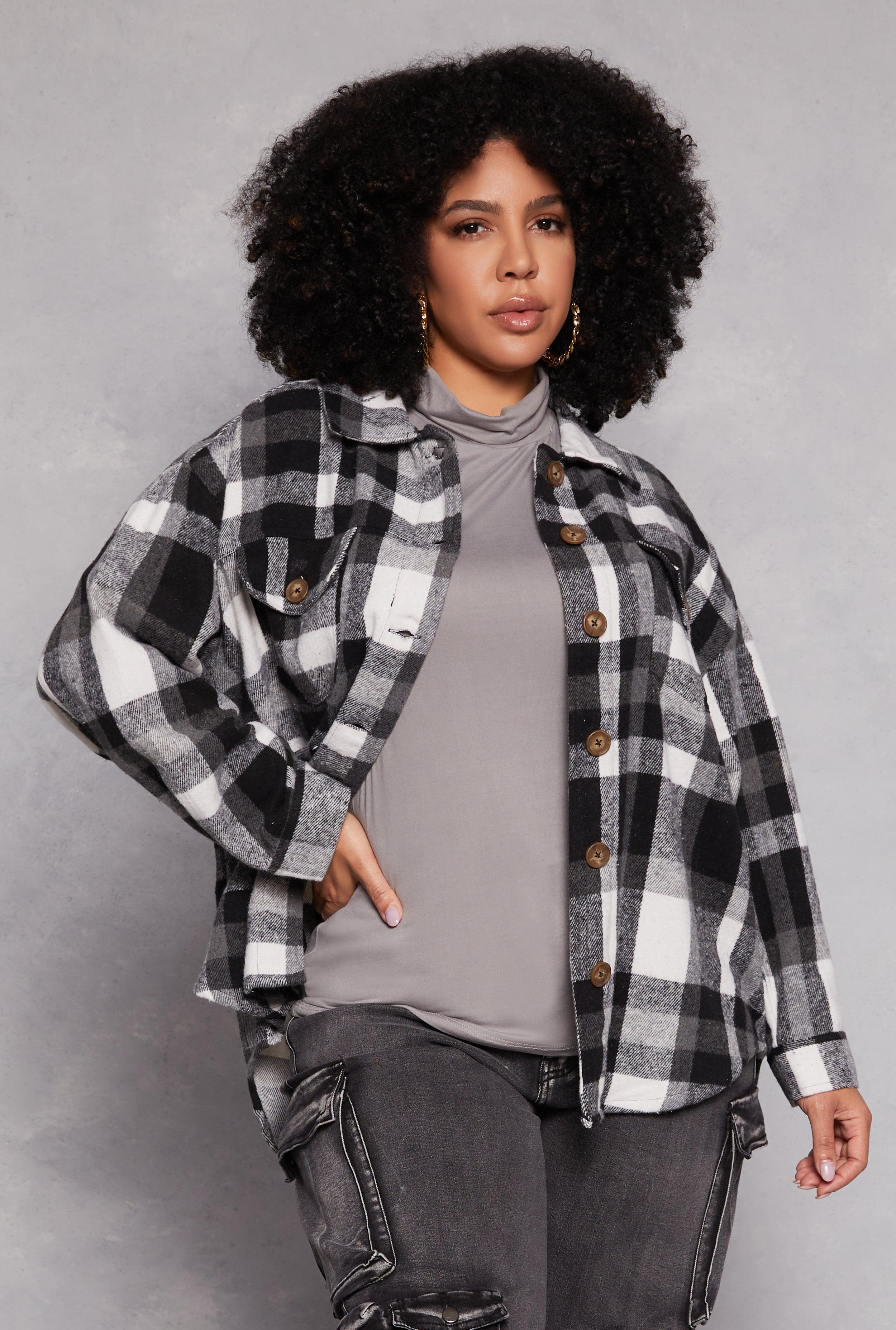 Womens Plus Size Plaid Brushed Knit Flannel Shacket product image