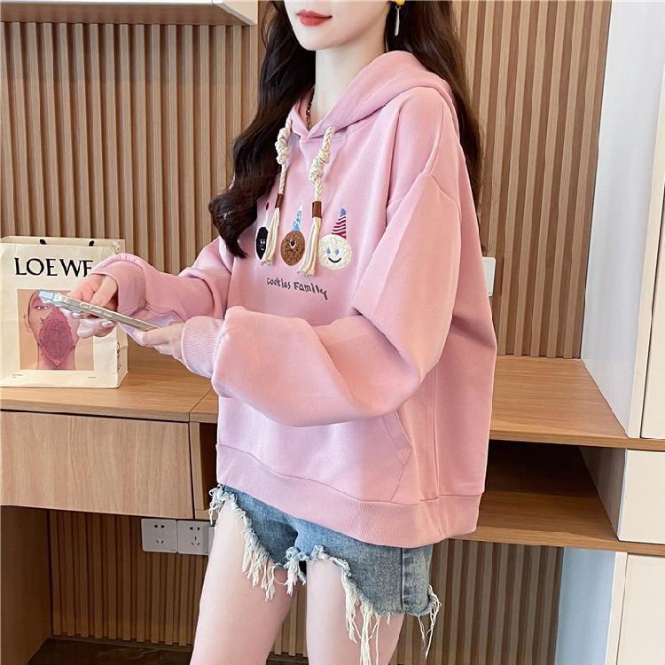 Cartoon Embroidered Drawstring Hoodie Product Image