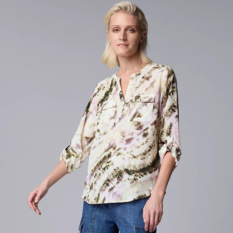 Petite Simply Vera Vera Wang Pockets Roll Tab Popover Blouse, Womens Product Image