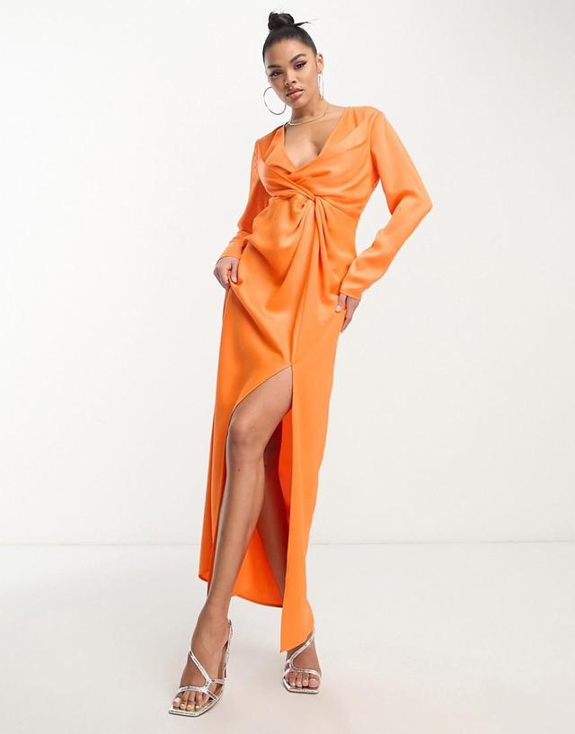 Something New x Klara Hellqvist satin twist front plunge maxi dress Product Image