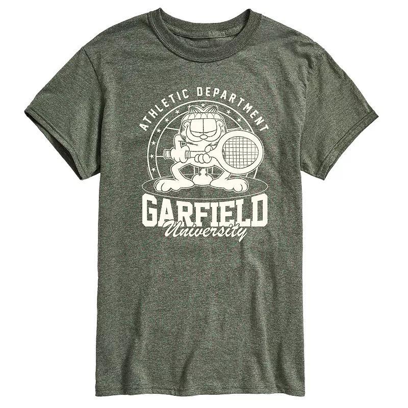 Mens Garfield Tennis Graphic Tee Grey Green Product Image